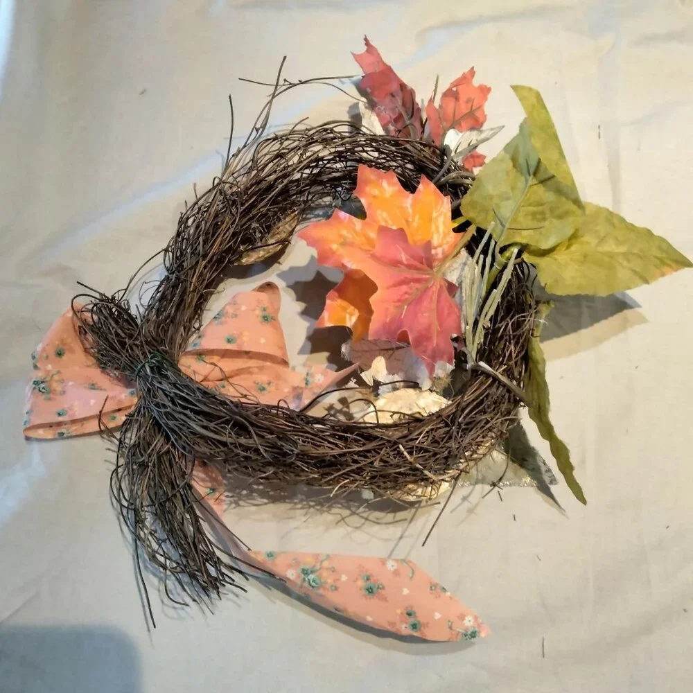 Rustic Fall Grapevine Wreath Sunflower Floral Ribbon Wicker Hat Brown Orange 8 i